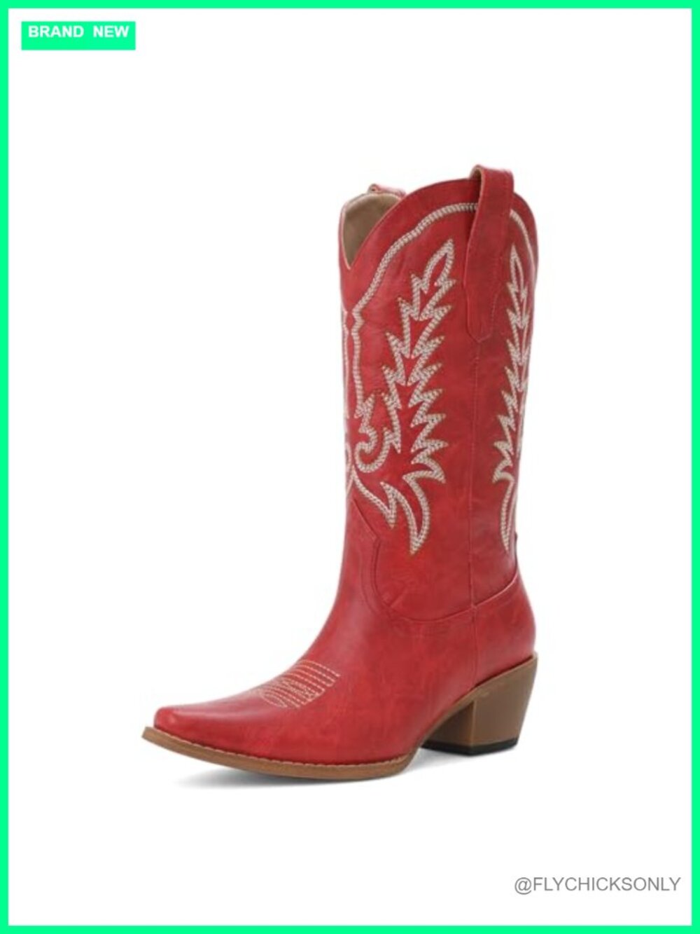 Mid-Calf Cowboy Boots Snip Toe Chunky Heel Embroidery Pull-On Western